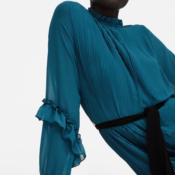 ZARA PLEATED JUMPSUIT DRESS BLUE BRAND NEW WITH TAGS LARGE - Picture 8 of 10